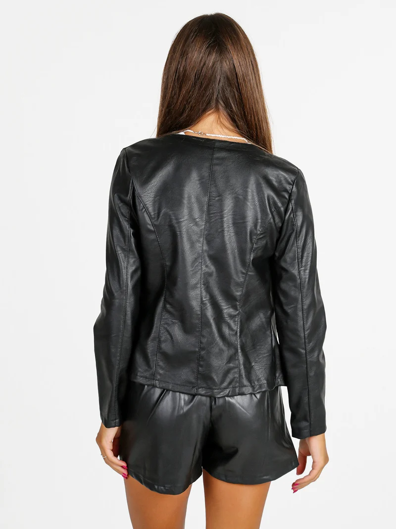 Blazer donna aperto in ecopelle - nero