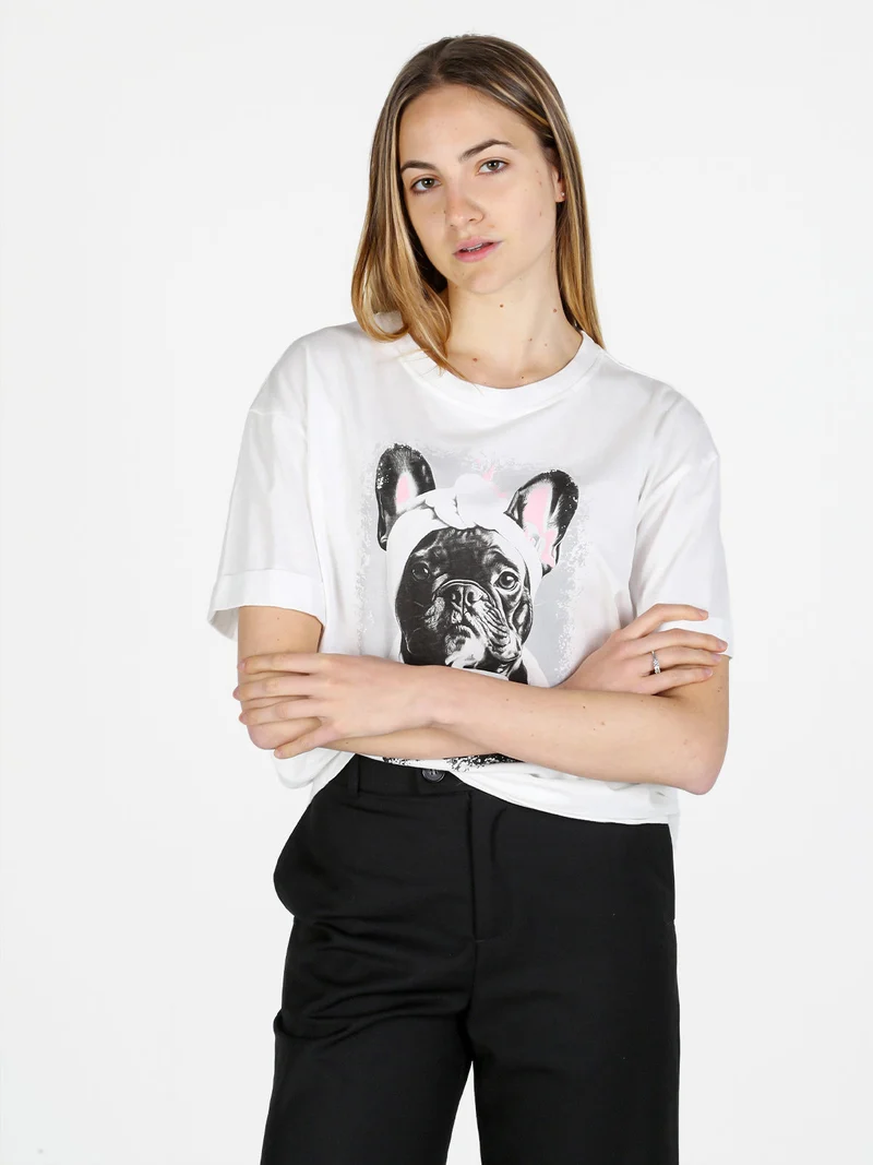 T-shirt donna oversize in cotone con stampa - bianco