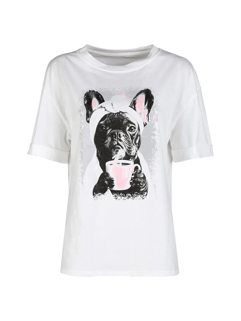 T-shirt donna oversize in cotone con stampa - bianco