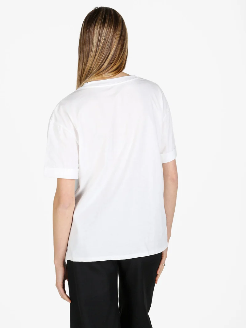 T-shirt donna oversize in cotone con stampa - bianco