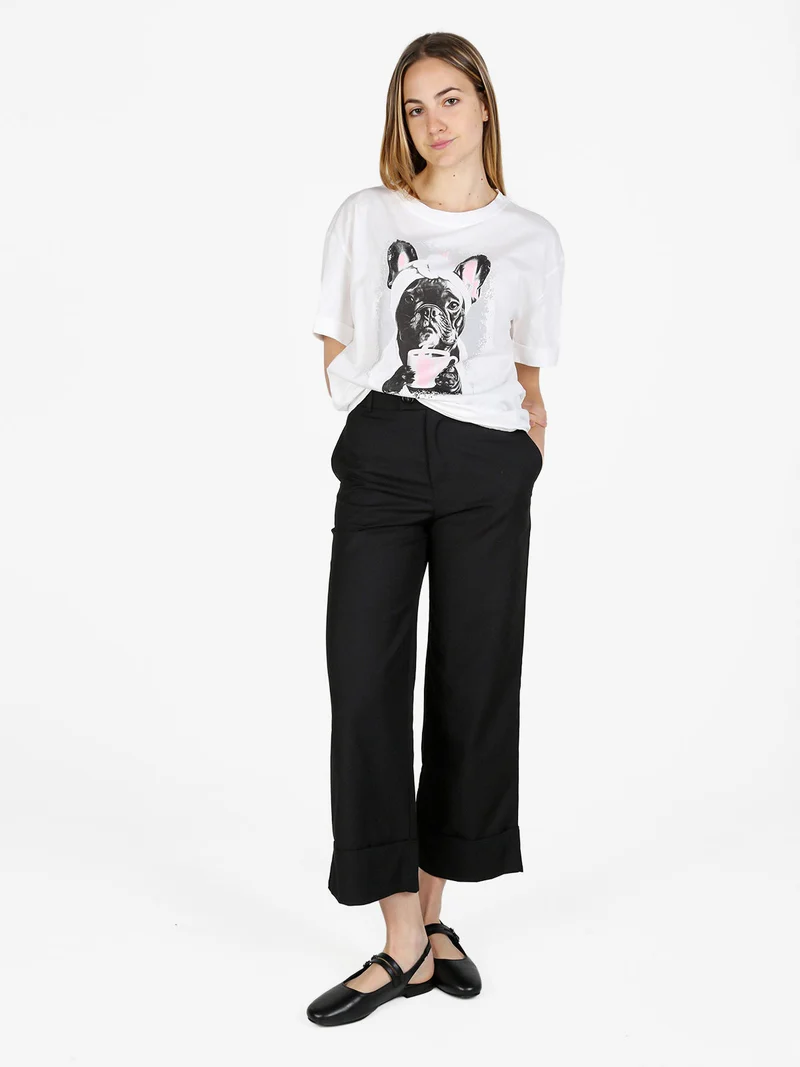 T-shirt donna oversize in cotone con stampa - bianco