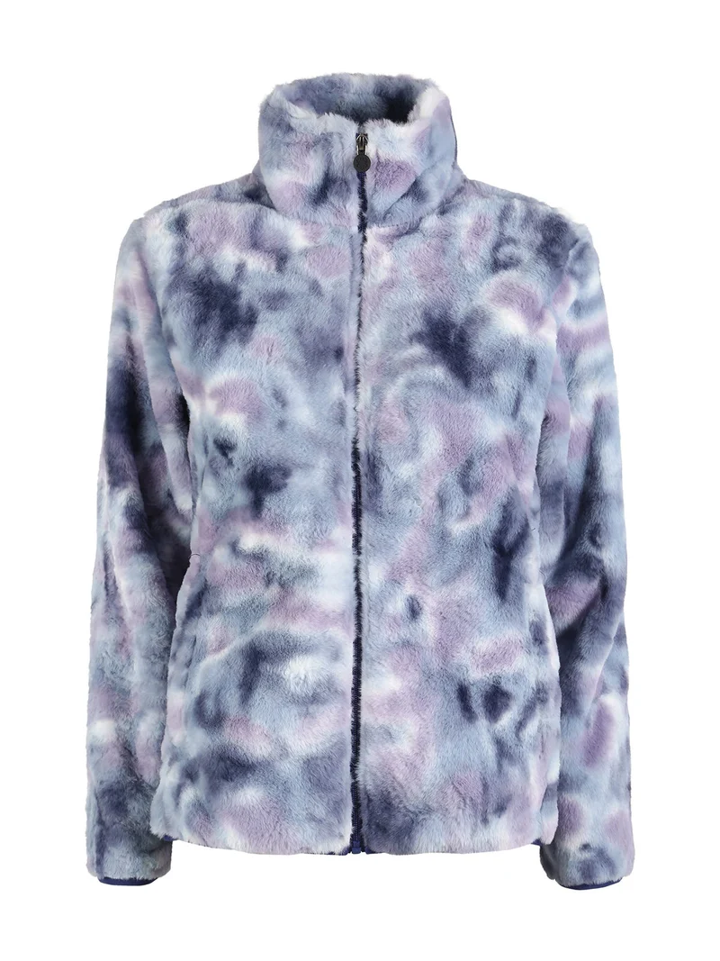 Felpa donna in ecopelo a collo alto con zip - blu