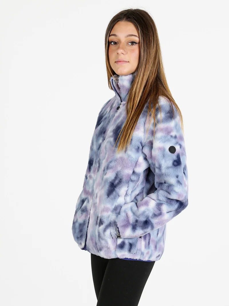 Felpa donna in ecopelo a collo alto con zip - blu