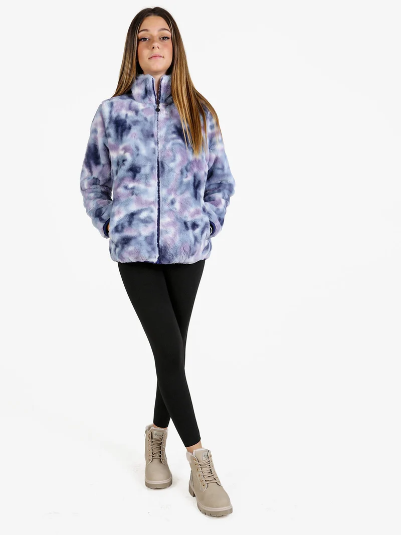 Felpa donna in ecopelo a collo alto con zip - blu