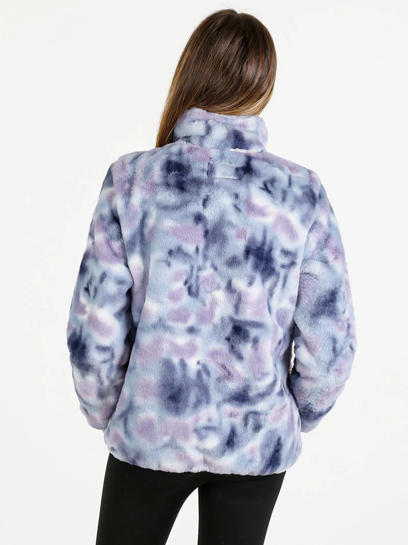 Felpa donna in ecopelo a collo alto con zip - blu