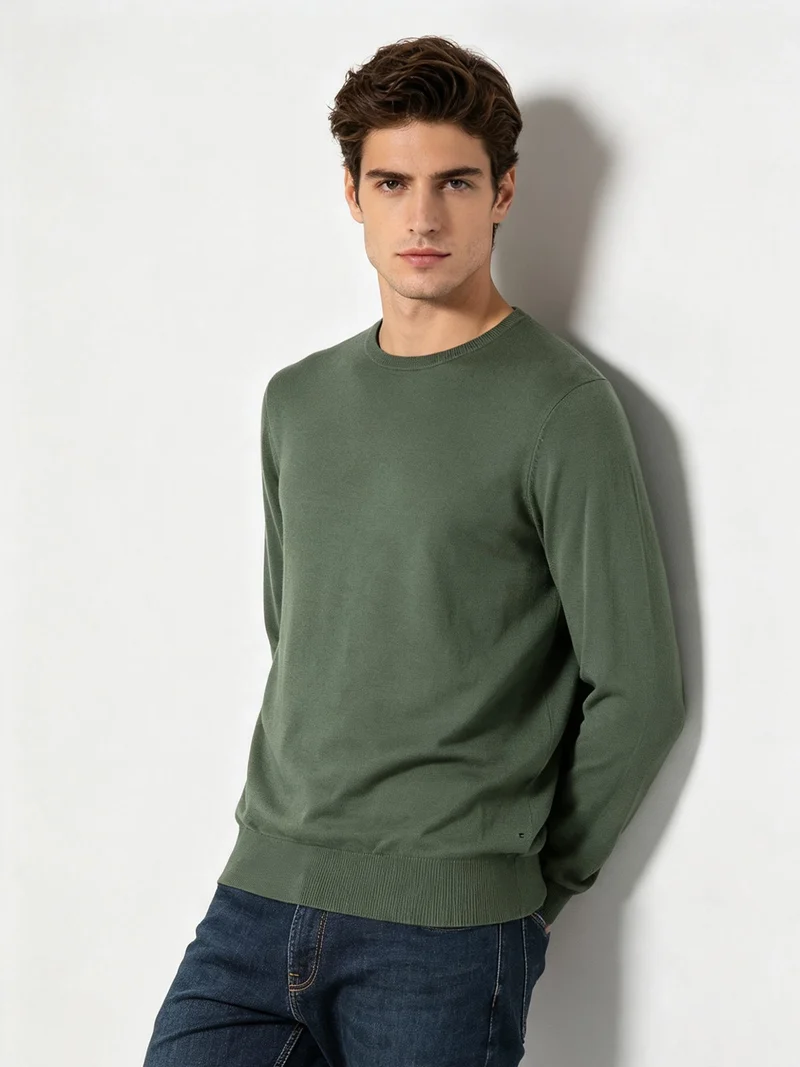 Maglione girocollo da uomo in misto lana - verde