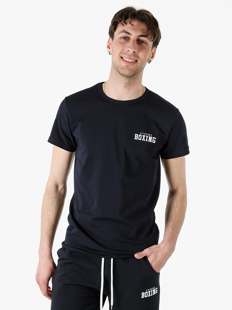 T-shirt girocollo da uomo in cotone con logo - blu scuro