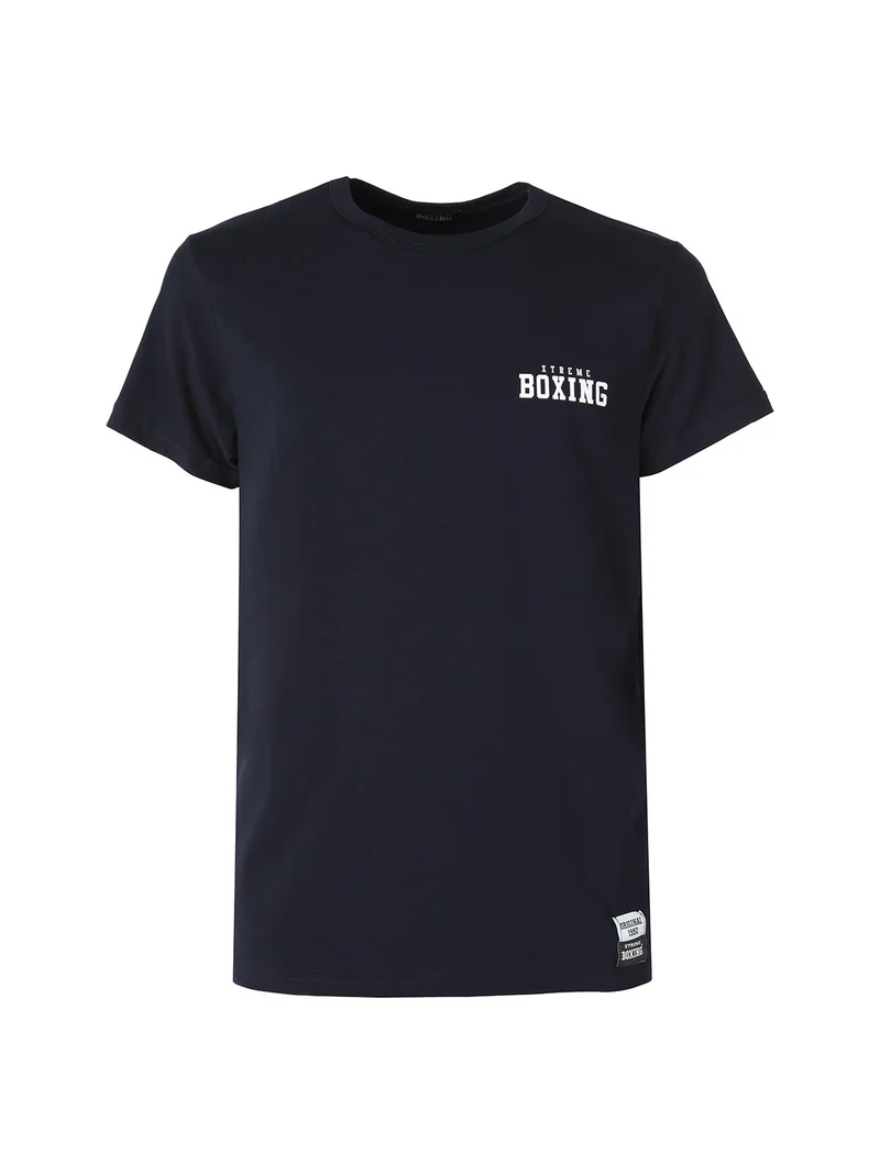 T-shirt girocollo da uomo in cotone con logo - blu scuro