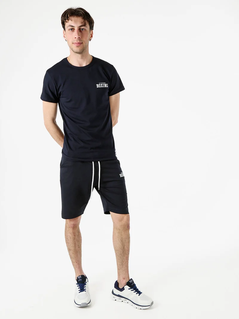 T-shirt girocollo da uomo in cotone con logo - blu scuro