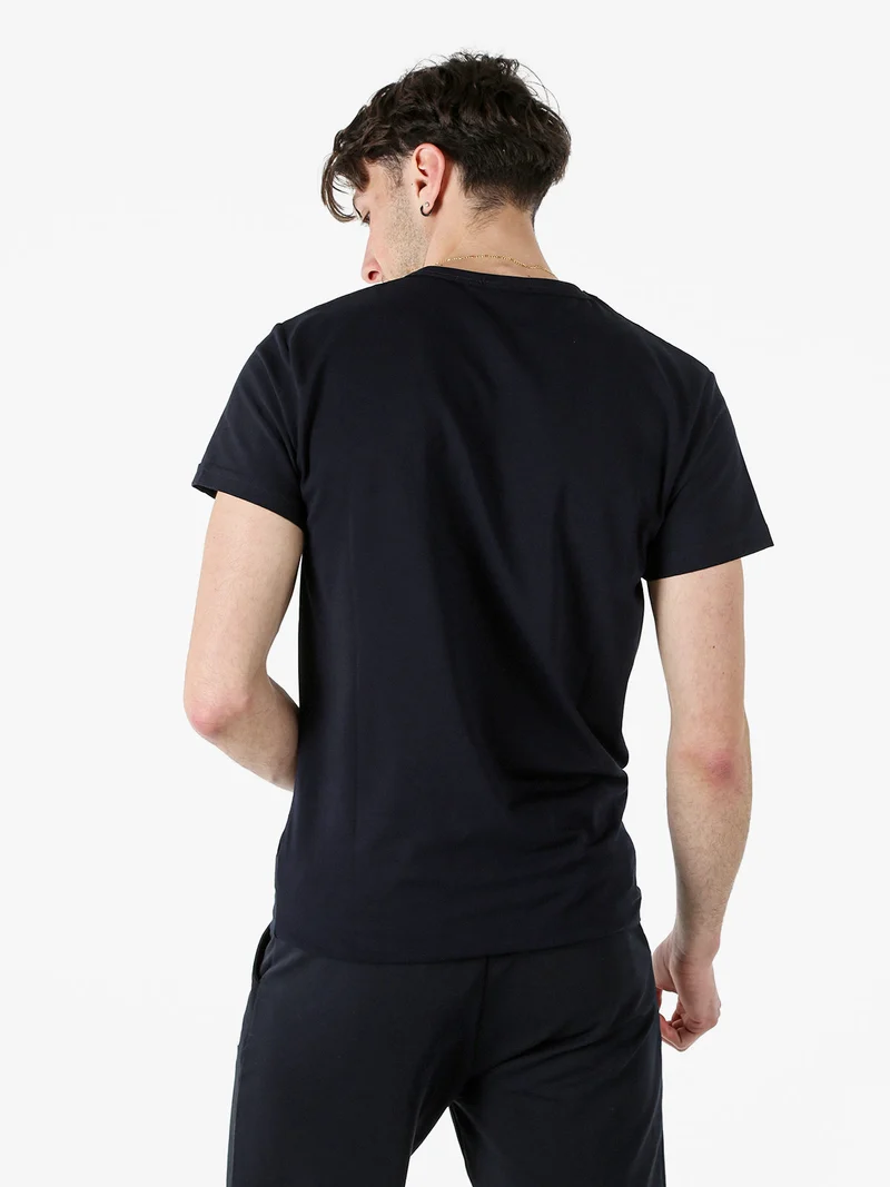 T-shirt girocollo da uomo in cotone con logo - blu scuro