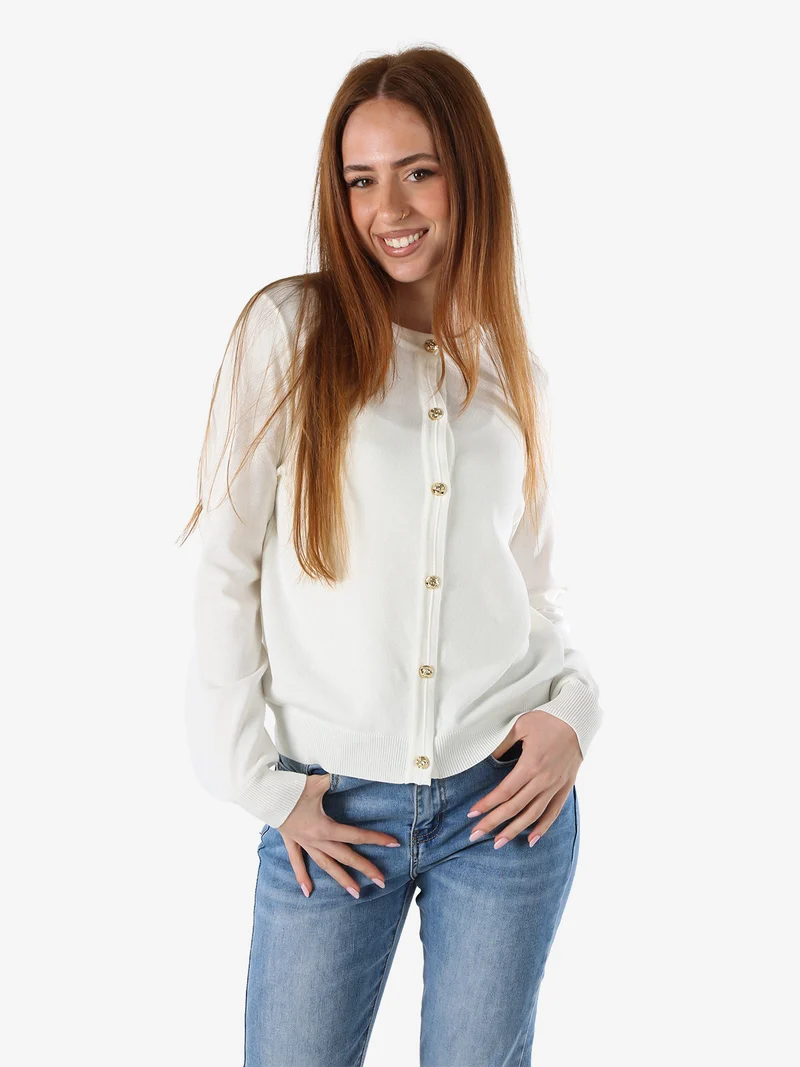 Cardigan donna in maglia con bottoni dorati - bianco