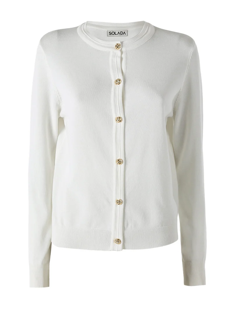 Cardigan donna in maglia con bottoni dorati - bianco