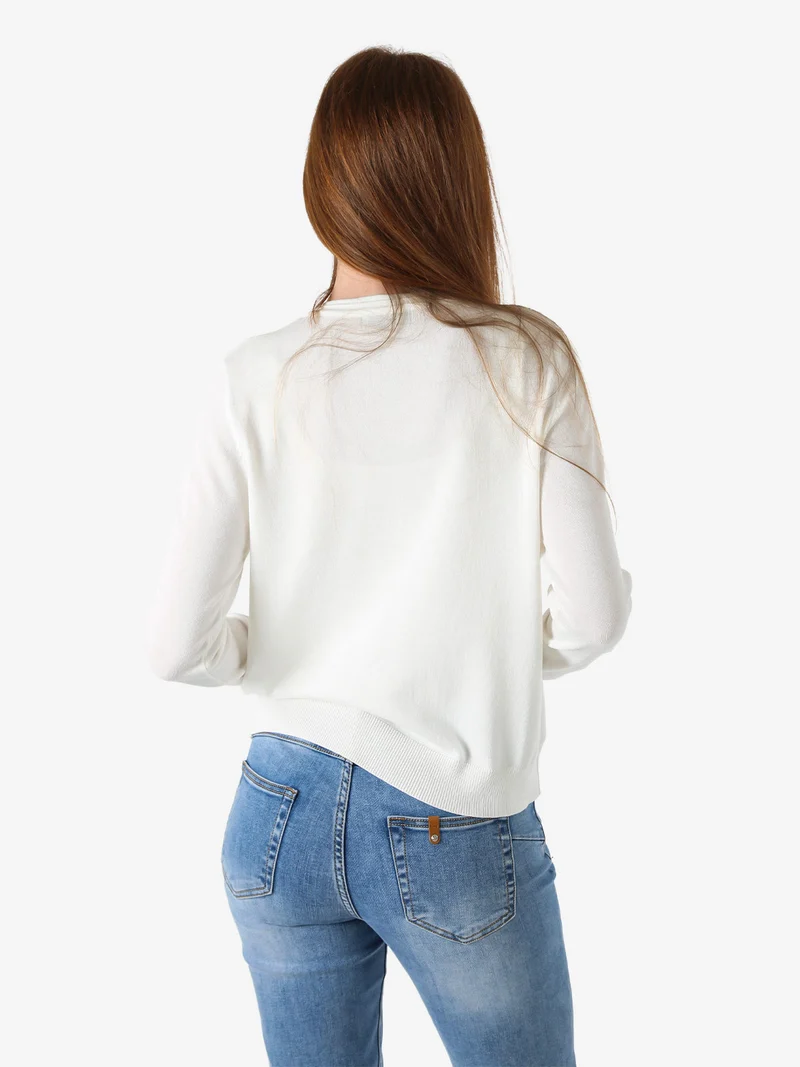 Cardigan donna in maglia con bottoni dorati - bianco
