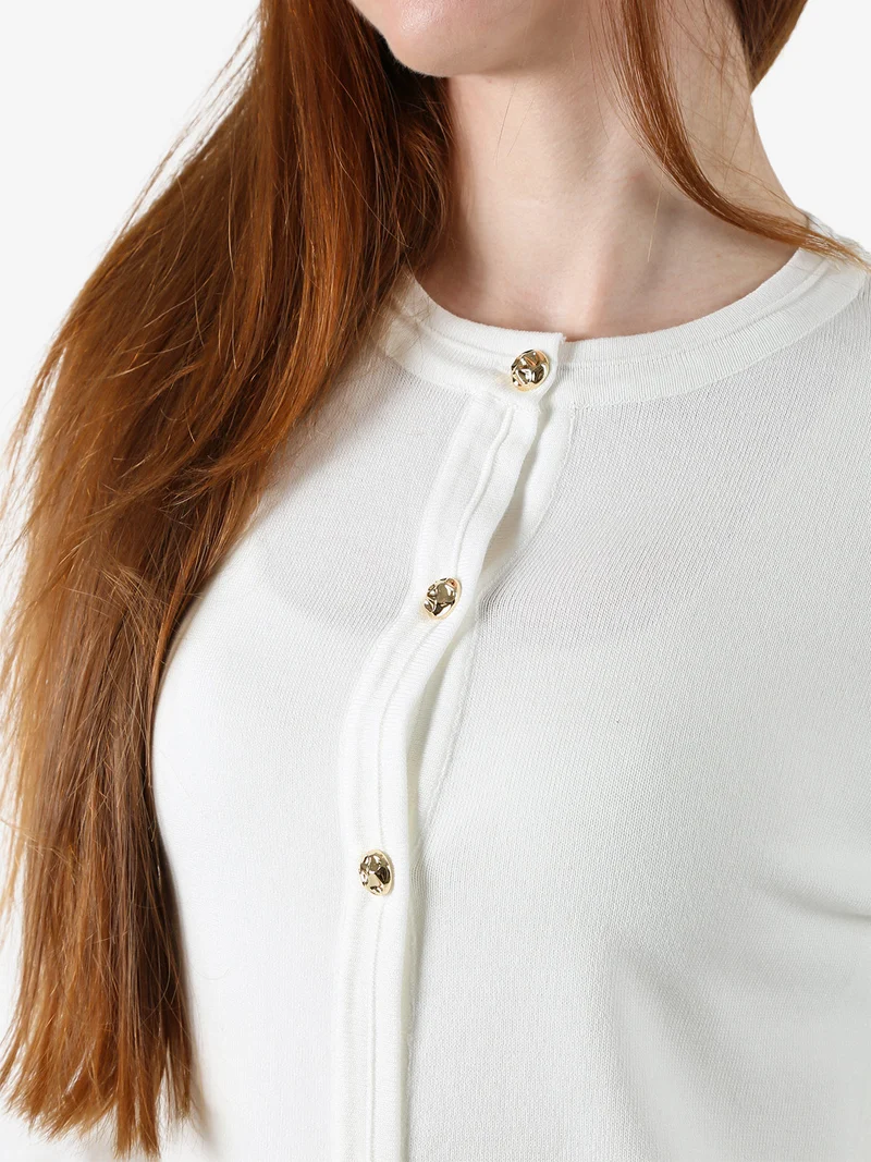 Cardigan donna in maglia con bottoni dorati - bianco