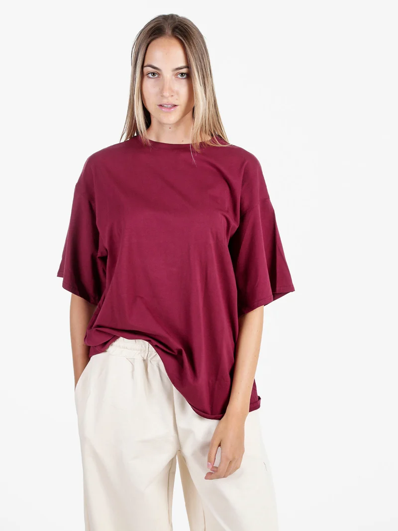 T-shirt donna oversize tinta unita - bordeaux