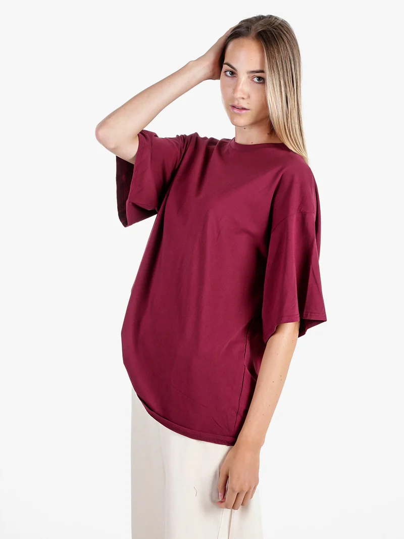 T-shirt donna oversize tinta unita - bordeaux