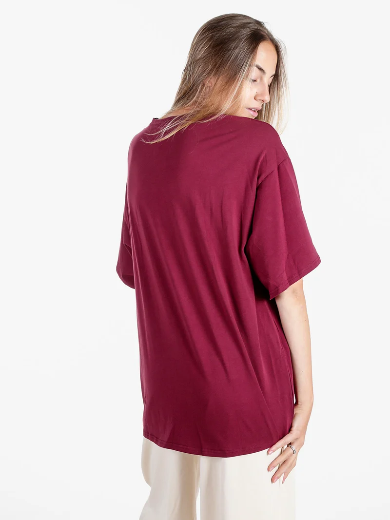 T-shirt donna oversize tinta unita - bordeaux