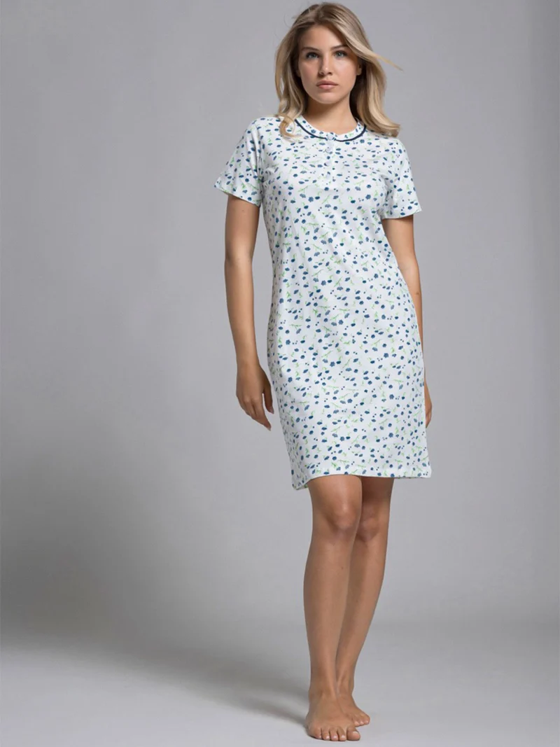 Camicia da notte da donna a maniche corte in cotone - blu