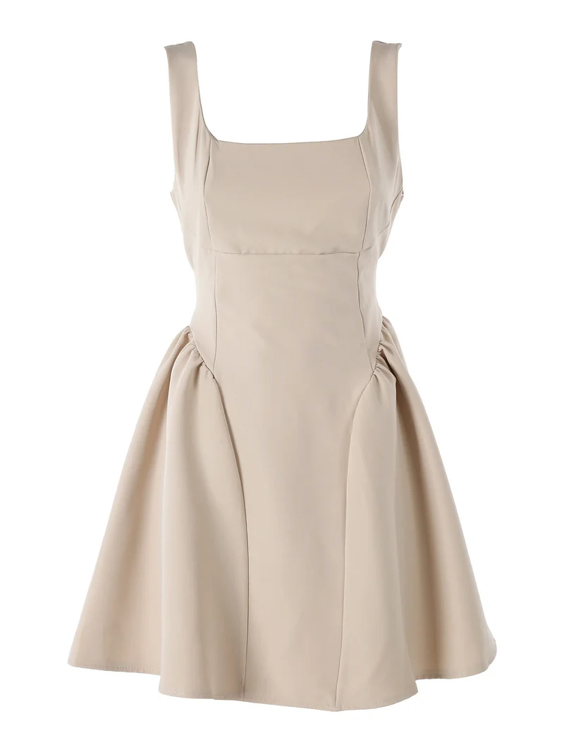 Vestito donna a spalla stretta con scollo quadrato - beige
