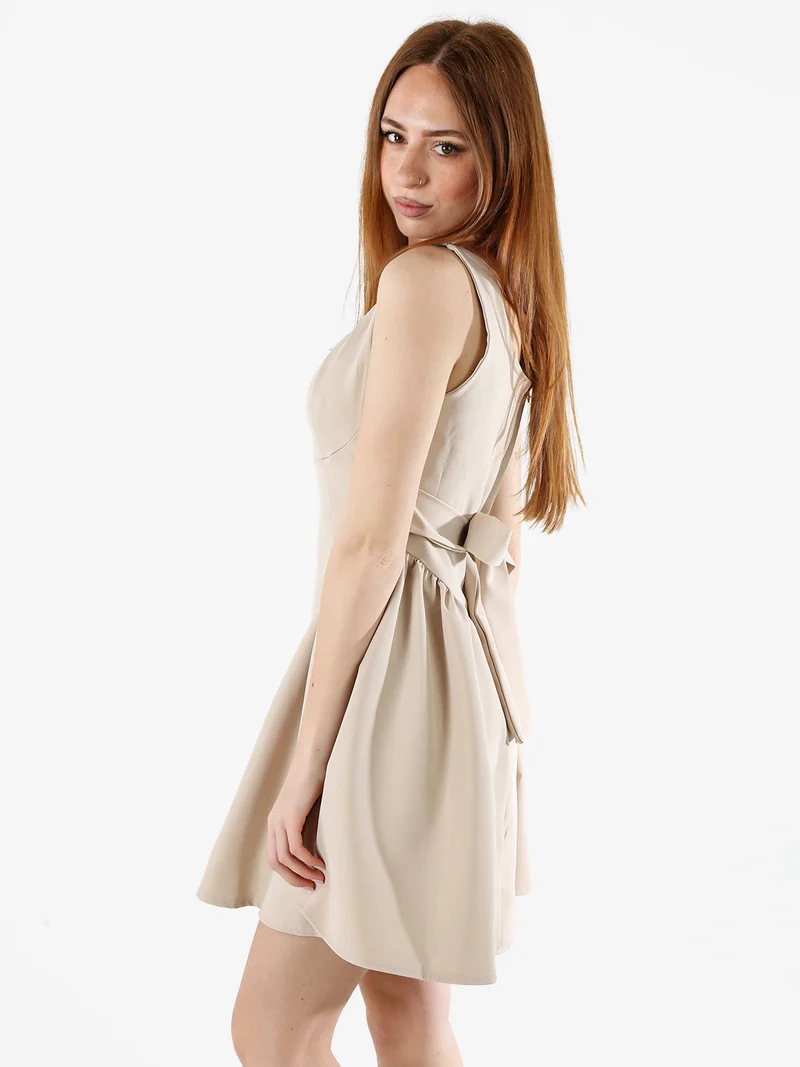 Vestito donna a spalla stretta con scollo quadrato - beige