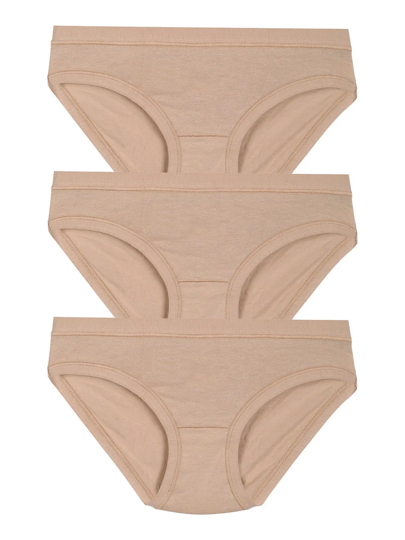 Confezione da 3 mini slip da donna in cotone bielastico - beige