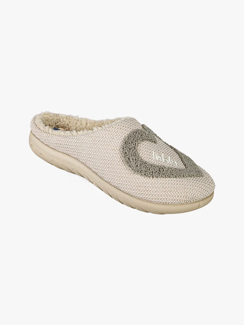 Pantofole donna con ecopelliccia e cuore - beige