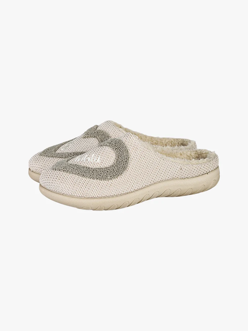 Pantofole donna con ecopelliccia e cuore - beige