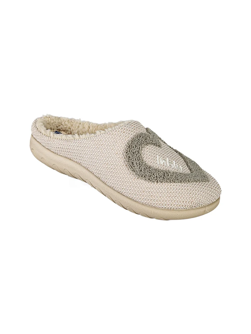 Pantofole donna con ecopelliccia e cuore - beige