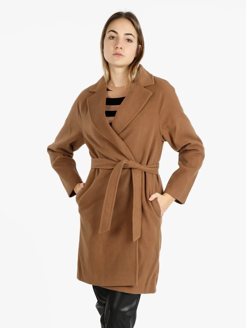 Cappotto lungo da donna misto lana - cammello