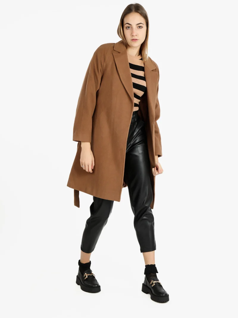 Cappotto lungo da donna misto lana - cammello