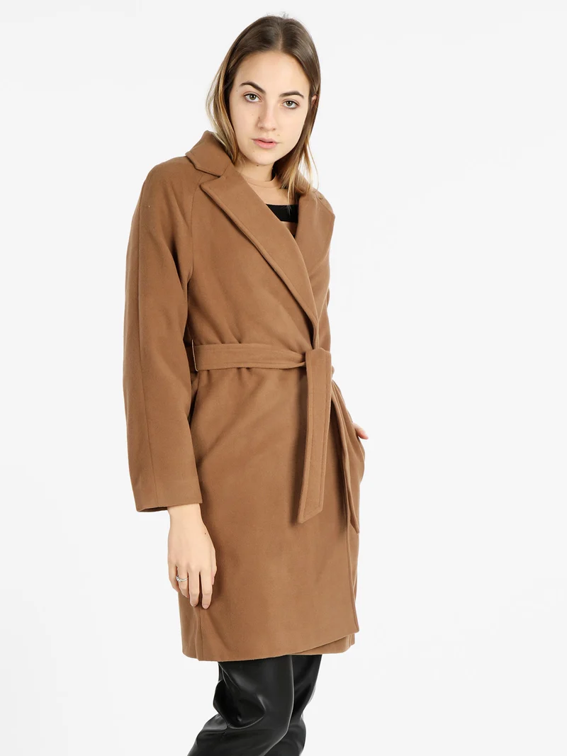 Cappotto lungo da donna misto lana - cammello