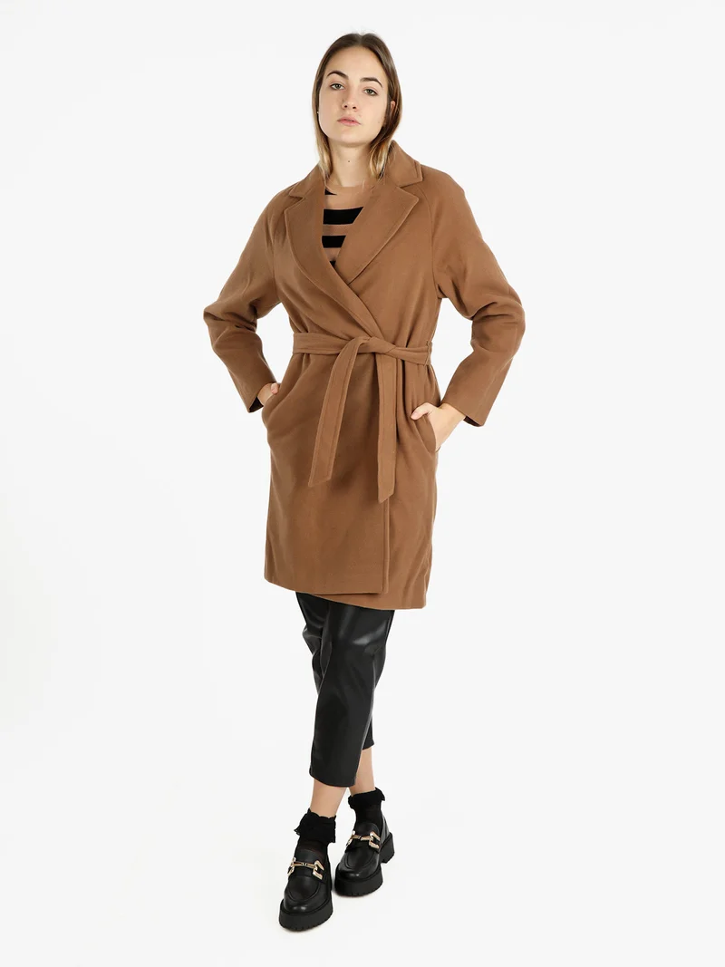 Cappotto lungo da donna misto lana - cammello
