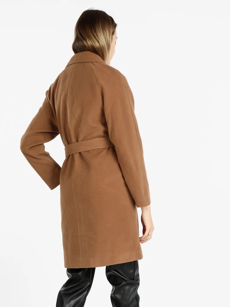 Cappotto lungo da donna misto lana - cammello