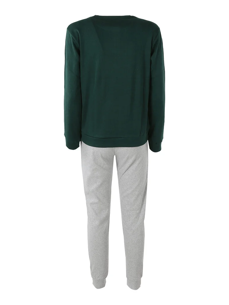 Pigiama lungo da donna in cotone interlock con stampa - verde