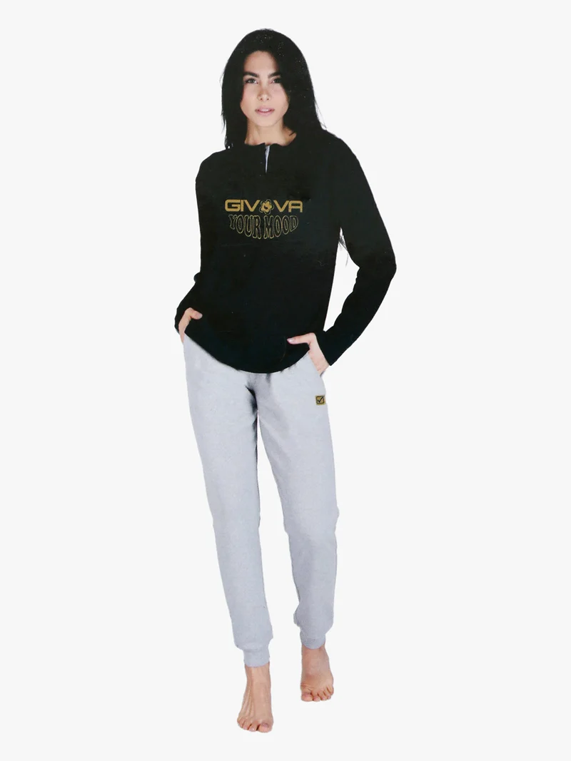 Pigiama lungo da donna in cotone interlock con stampa - verde
