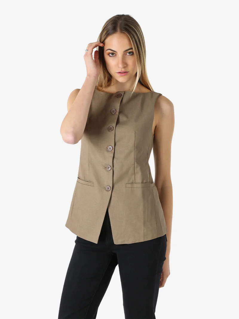 Gilet donna con bottoni - khaki