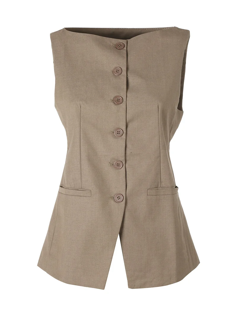Gilet donna con bottoni - khaki