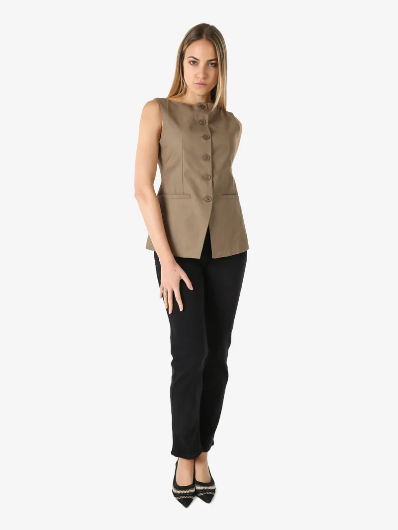 Gilet donna con bottoni - khaki