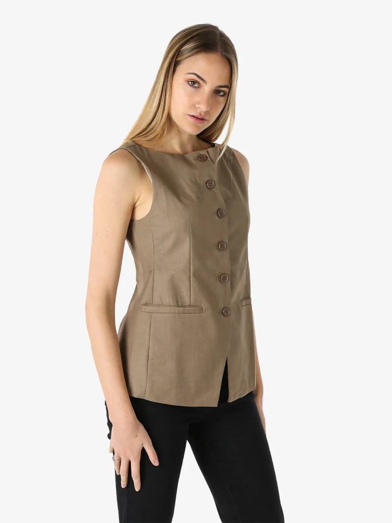 Gilet donna con bottoni - khaki