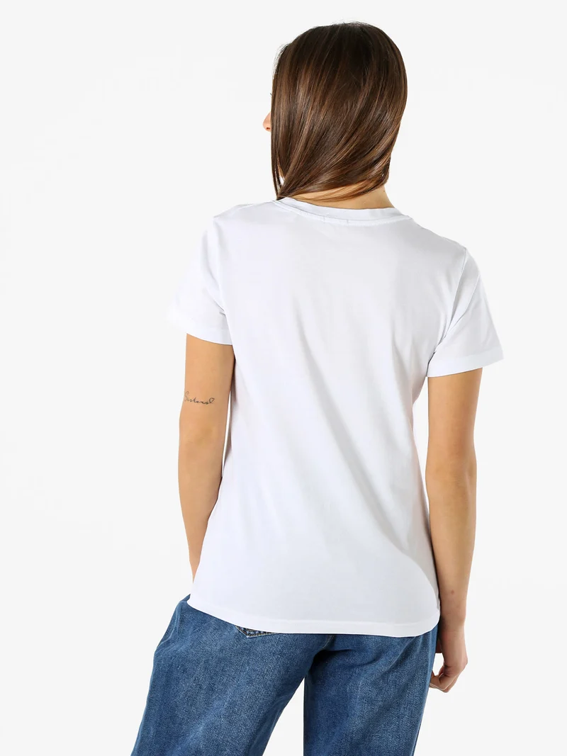 T-shirt girocollo da donna in cotone con strass - bianco