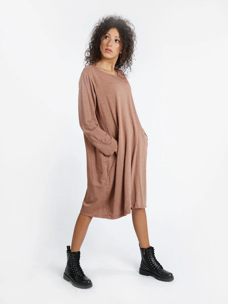 Vestito ampio con scollo tondo - albicocca