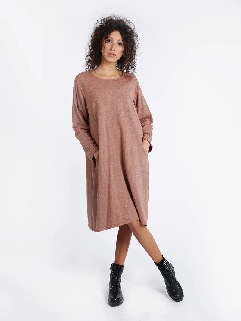 Vestito ampio con scollo tondo - albicocca
