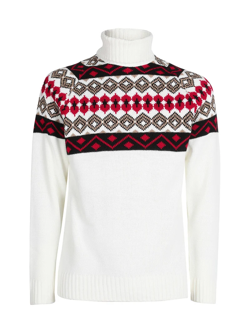 Maglione dolcevita natalizio da uomo - bianco