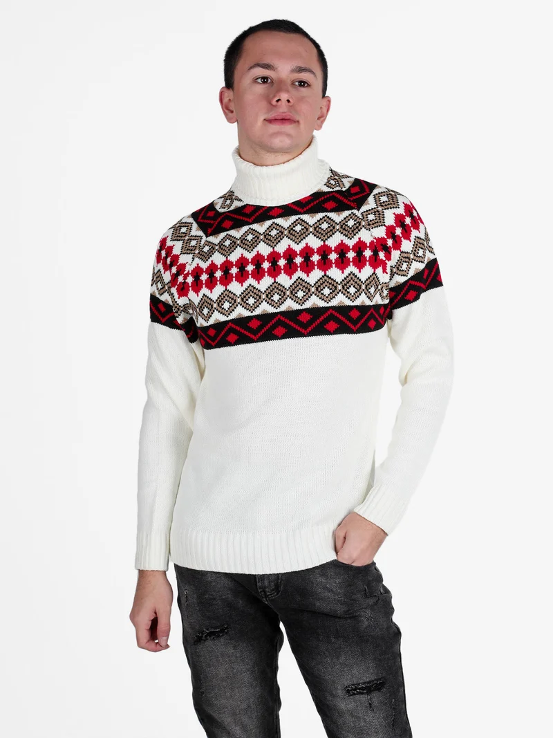 Maglione dolcevita natalizio da uomo - bianco
