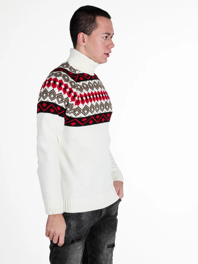Maglione dolcevita natalizio da uomo - bianco