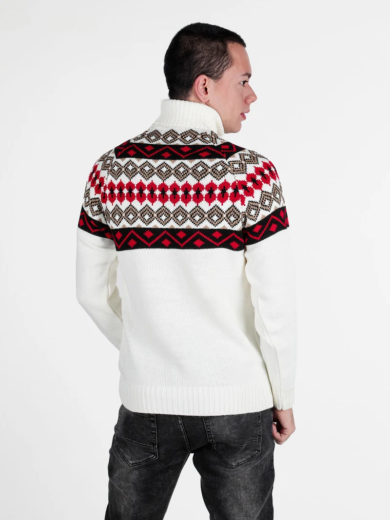Maglione dolcevita natalizio da uomo - bianco
