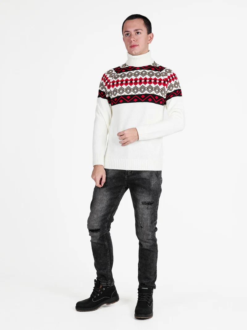 Maglione dolcevita natalizio da uomo - bianco