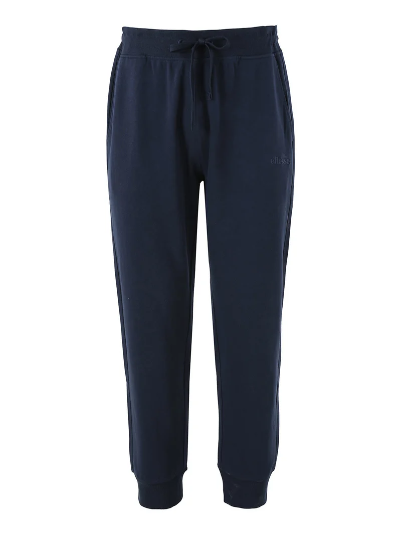 Pantaloni tuta da uomo in felpa di cotone con coulisse e polsini - blu scuro