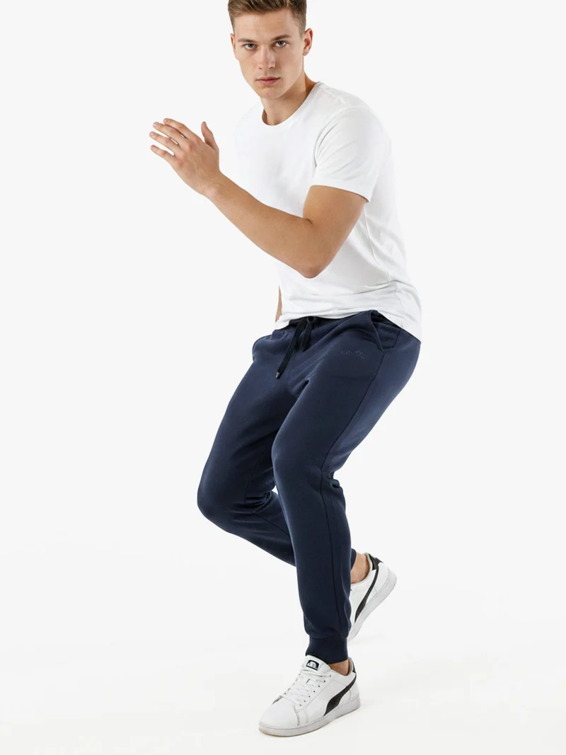 Pantaloni tuta da uomo in felpa di cotone con coulisse e polsini - blu scuro