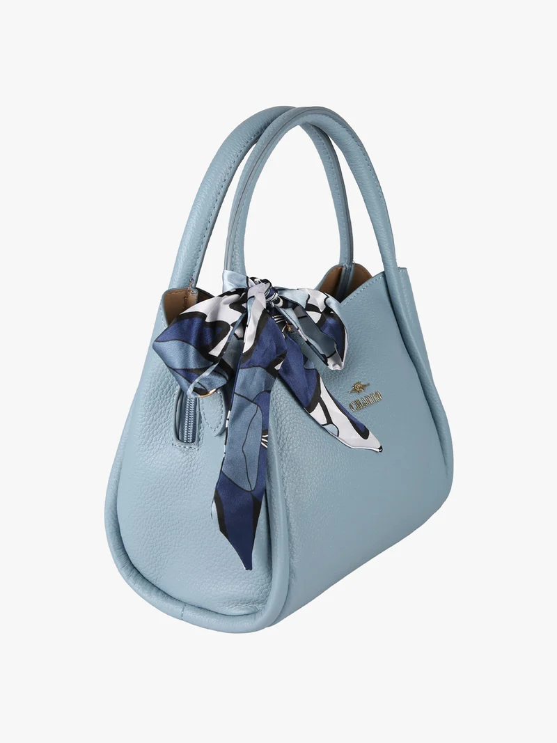 Borsa a mano mini tote con foulard - azzurro